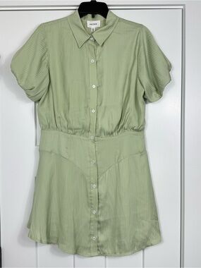 NWT Heyson Button Up Dress Vertical Stripes Ruched Waist Light Green Medium